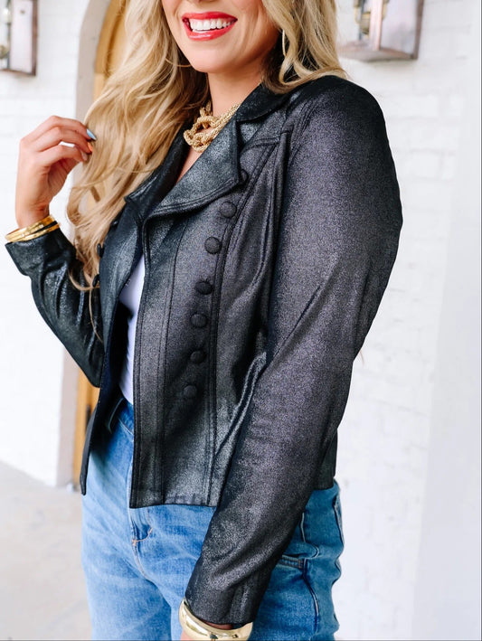 Black Metallic Long Sleeve Jacket