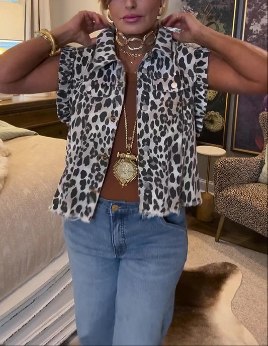 leopard print vest jacket