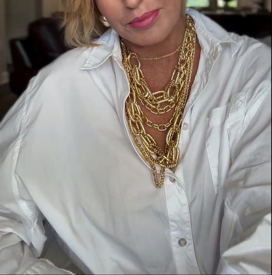 Multi-layered metal necklace with clip clasp