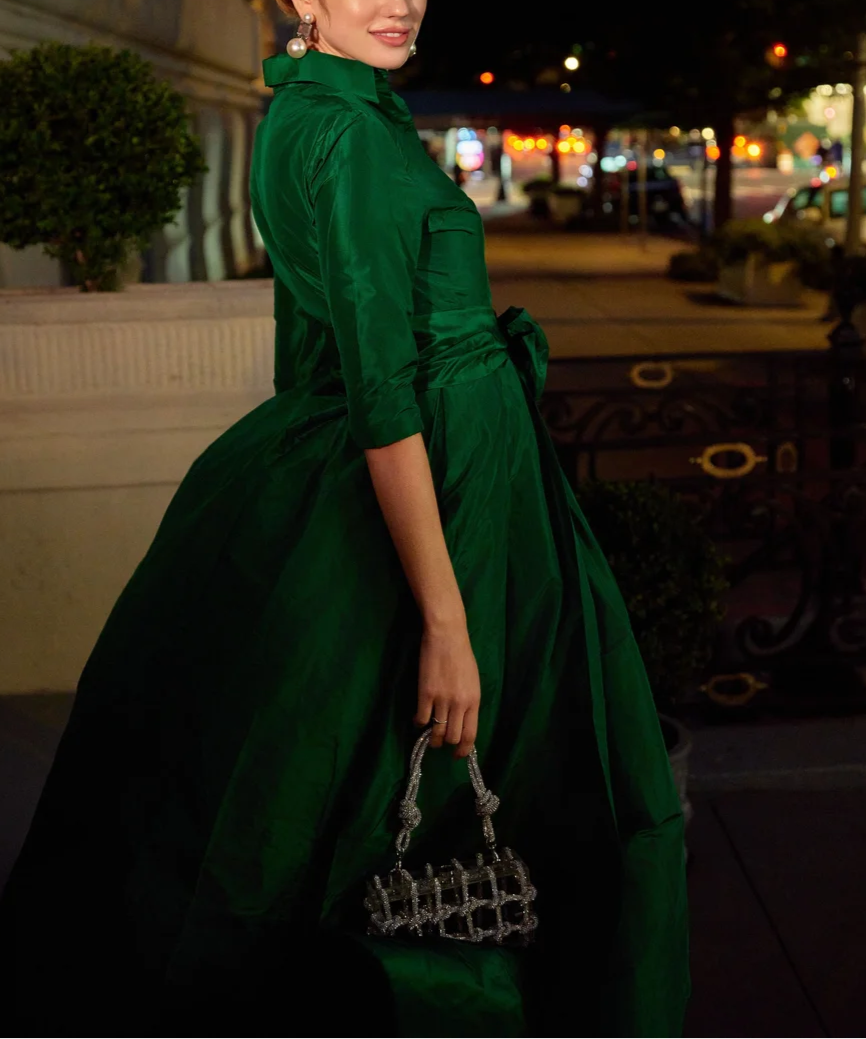 Elegant Green Bow Long Dress