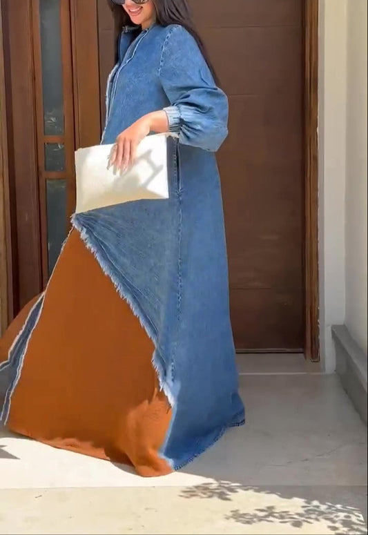 Denim Patchwork Loose Maxi Dress