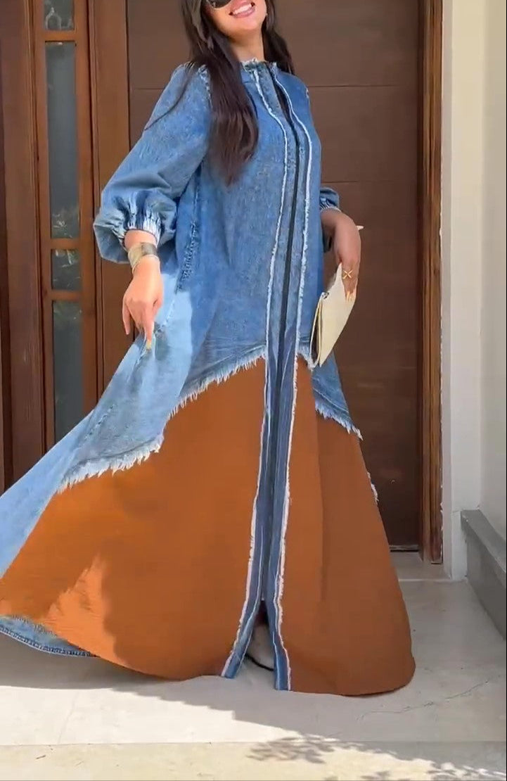 Denim Patchwork Loose Maxi Dress