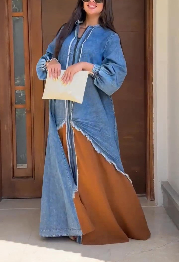Denim Patchwork Loose Maxi Dress