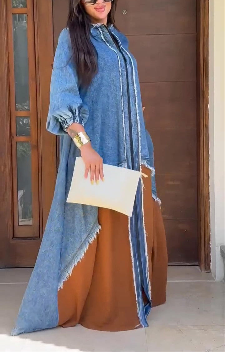 Denim Patchwork Loose Maxi Dress