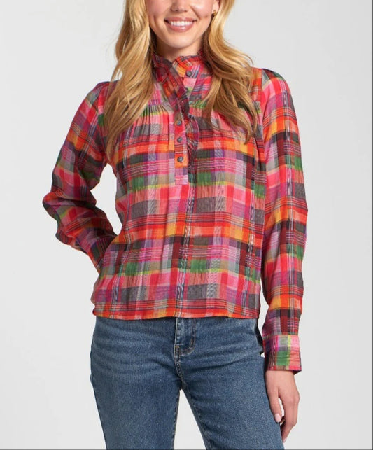 RUFFLE HALF PLACKET BLOUSE