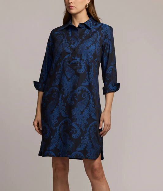 3/4 Sleeve Paisley Jacquard Dress