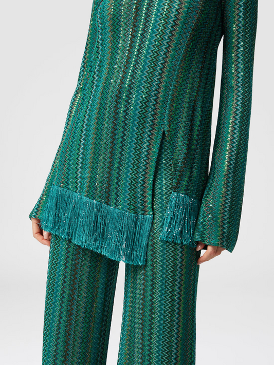 Asymmetric Tassel Zigzag Sweater Set