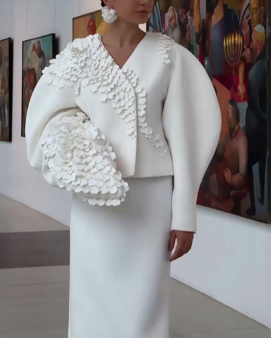Petal Embellished Jacket & Skirts&Bag