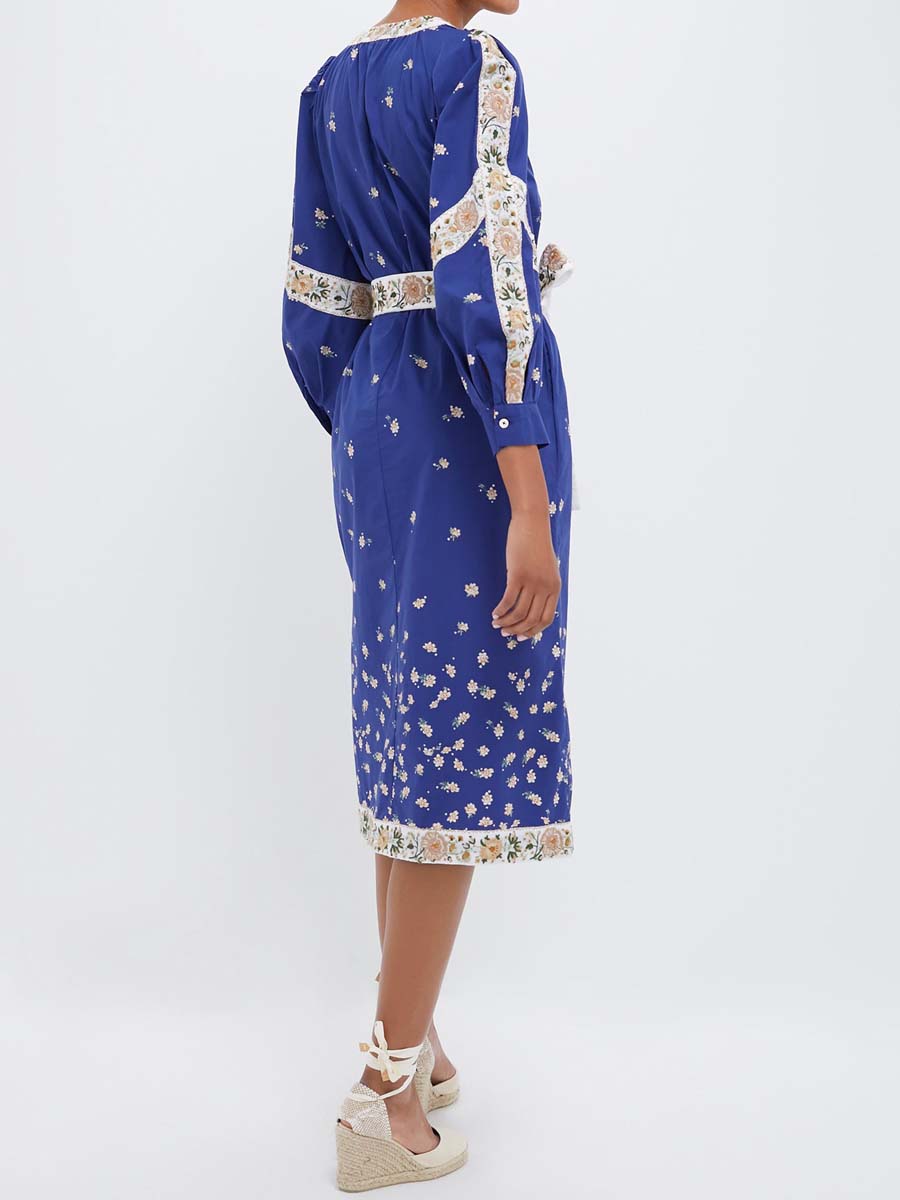 Floral Print Puff Sleeve Belted Dress