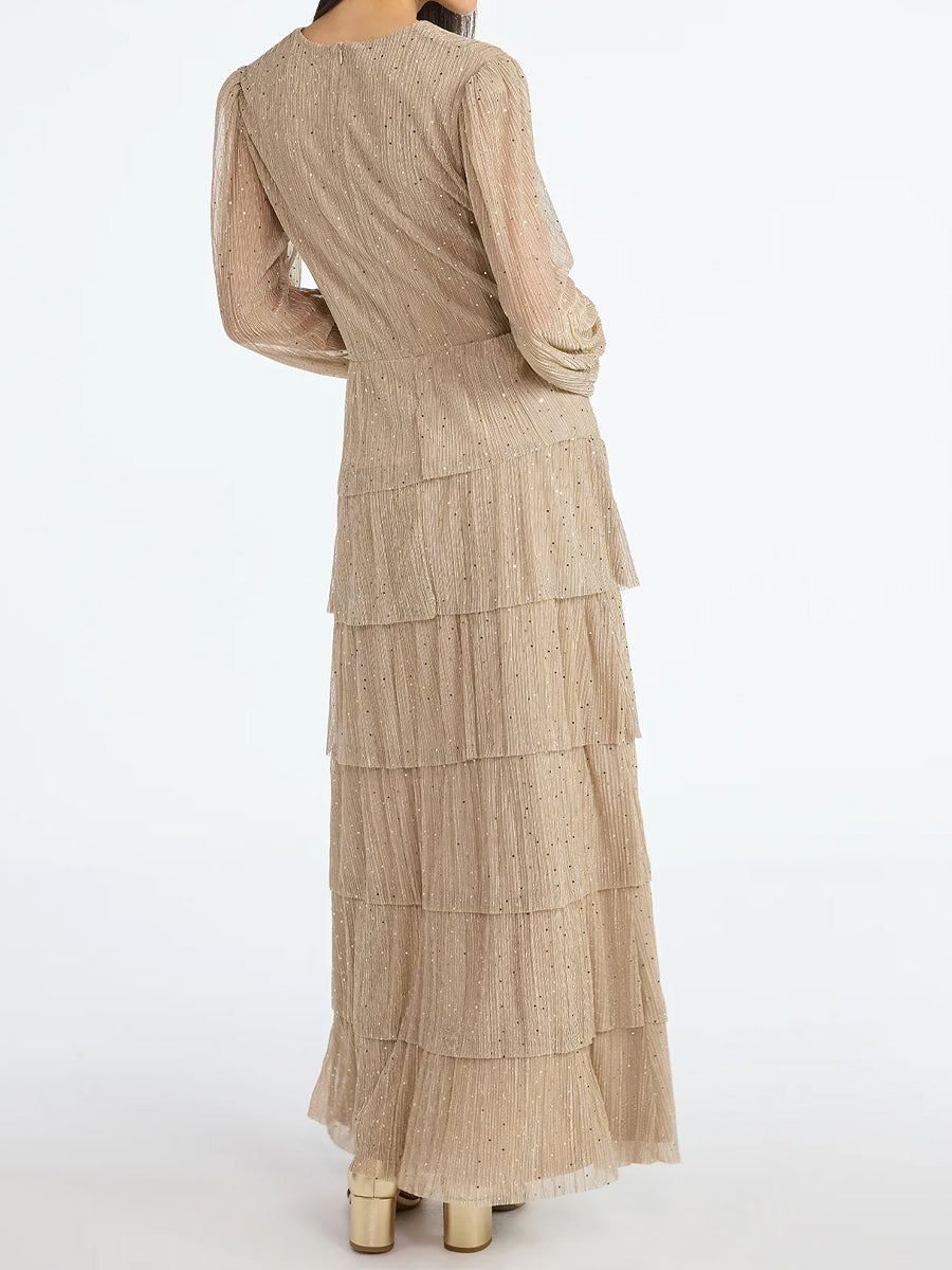 Twist Knot Glitter Ruffle Maxi Dress