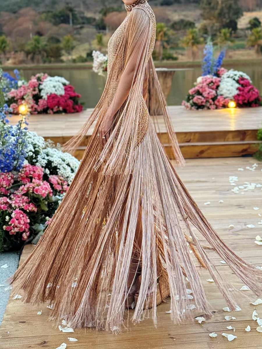 Fringed Crochet Maxi Dress