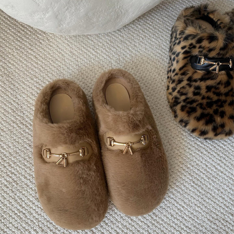 Fleece-lined Platform Slippers With Imitation Mink Hair