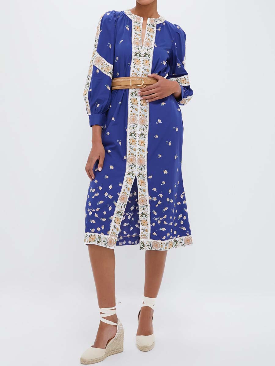 Floral Print Puff Sleeve Belted Dress