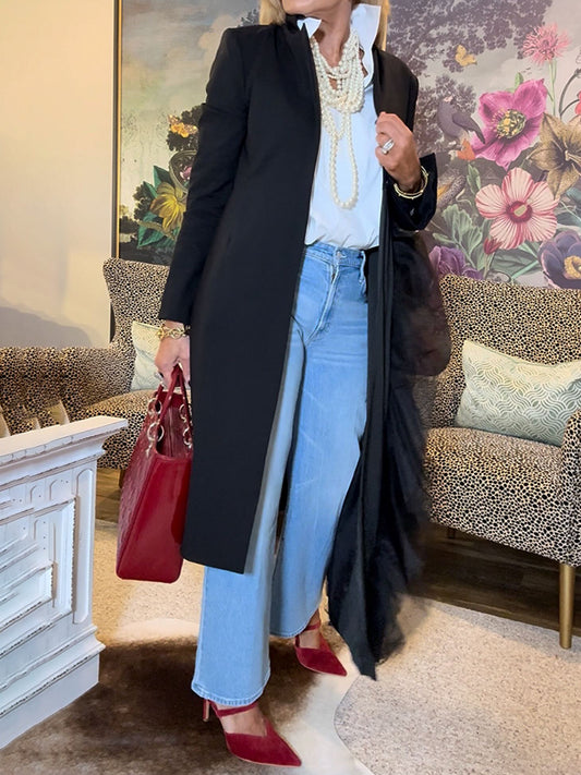 Asymmetric Layered Tulle High Collar Coat