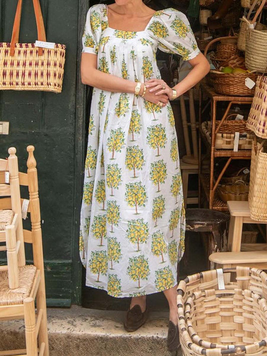 Floral Print Square Collar Loose Dress
