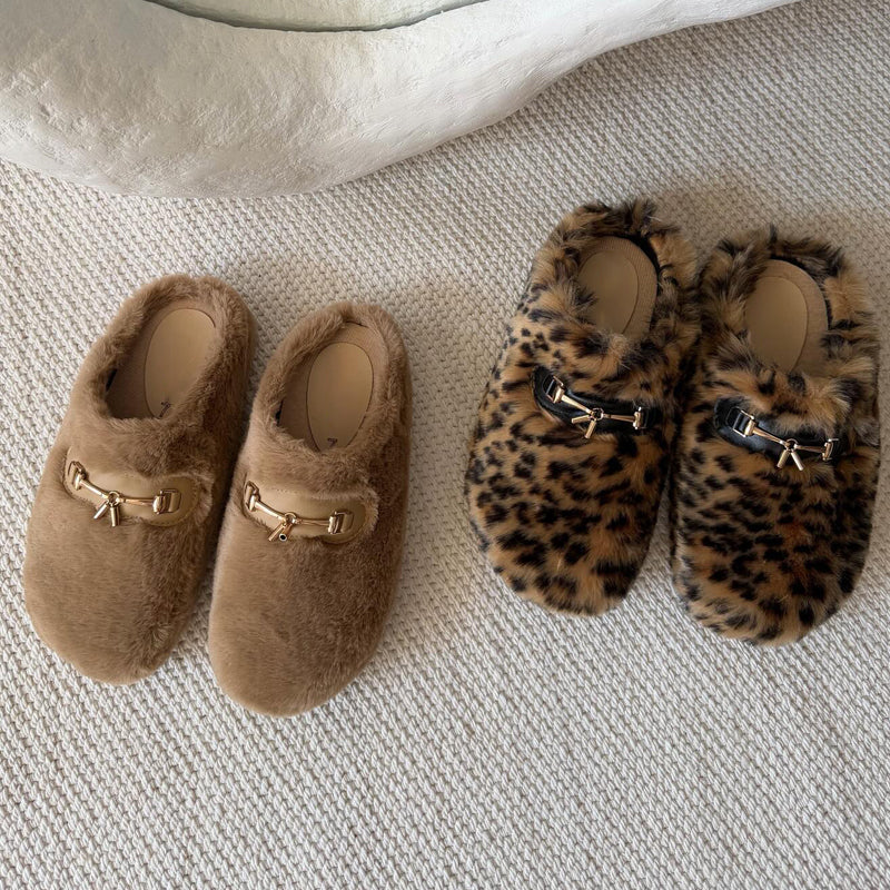 Fleece-lined Platform Slippers With Imitation Mink Hair