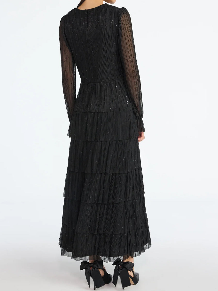 Twist Knot Glitter Ruffle Maxi Dress