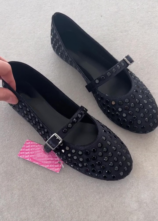 Genuine Leather Rhinestone Buckle Shoes