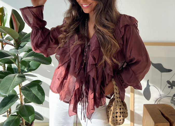 V-Neck Loose Ruffle Shirt
