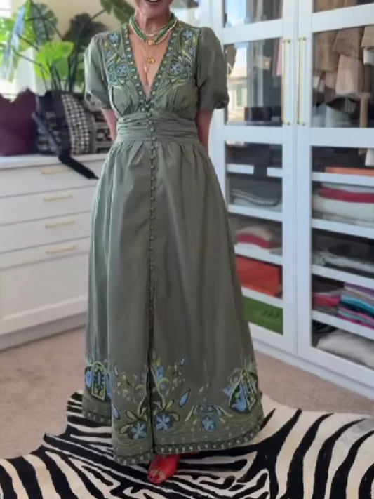 Embroidered V-Neck Dress