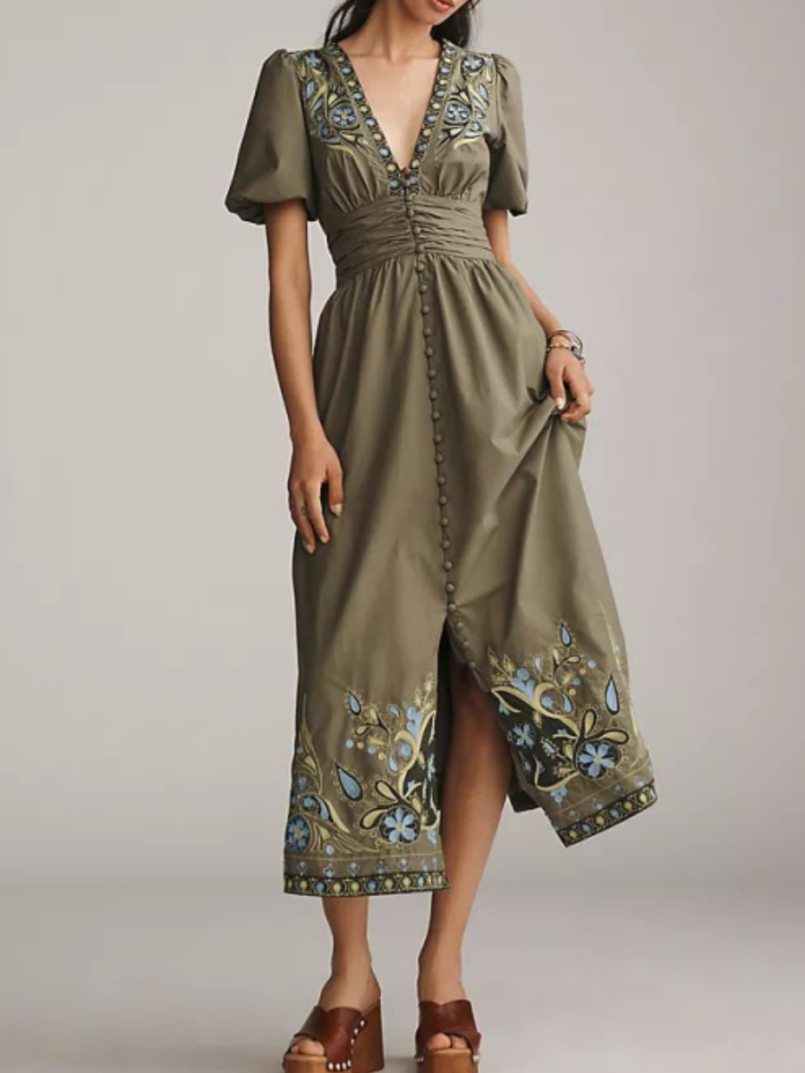 Embroidered V-Neck Dress