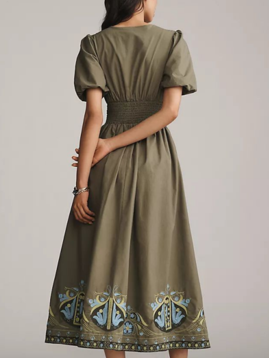 Embroidered V-Neck Dress
